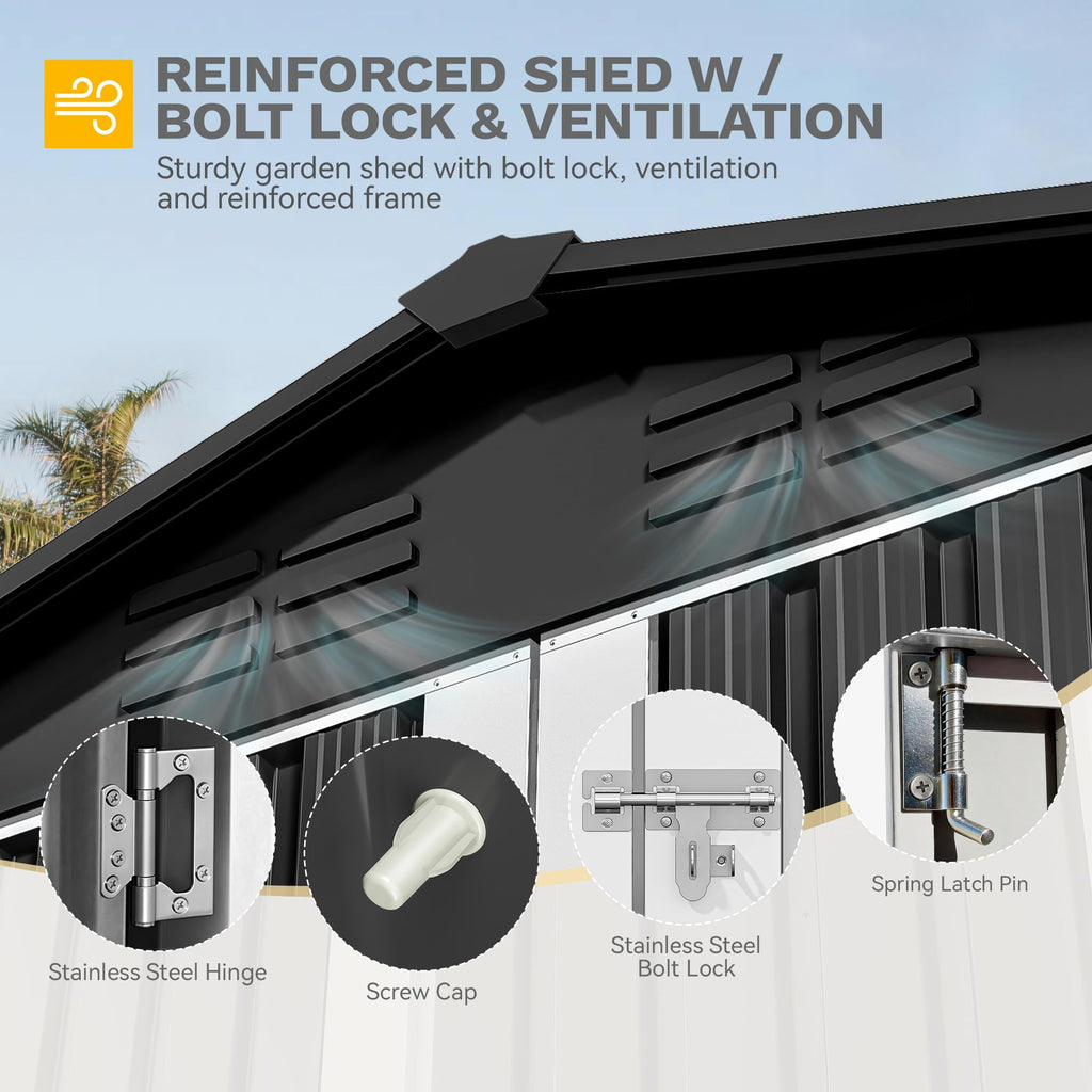 DWVO 6x4ft Outdoor Storage Shed, Lockable Metal Tool Storage Sheds, Waterproof Garden Sheds with Vents for Backyard, Patio, Garage, Lawn, Dark Gray