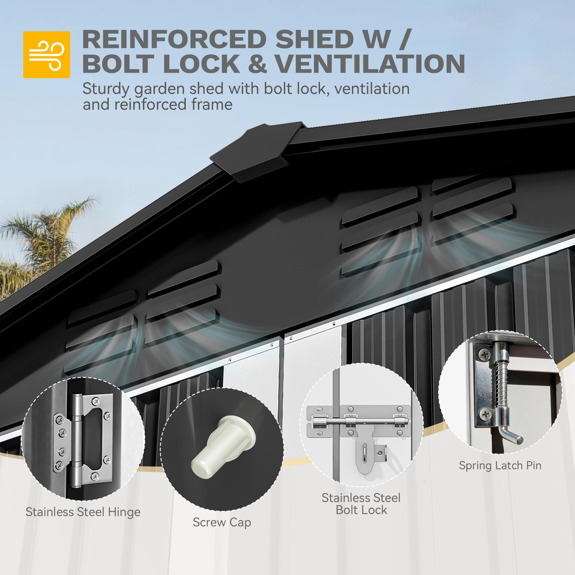 DWVO 6x4ft Outdoor Storage Shed, Lockable Metal Tool Storage Sheds, Waterproof Garden Sheds with Vents for Backyard, Patio, Garage, Lawn, Dark Gray