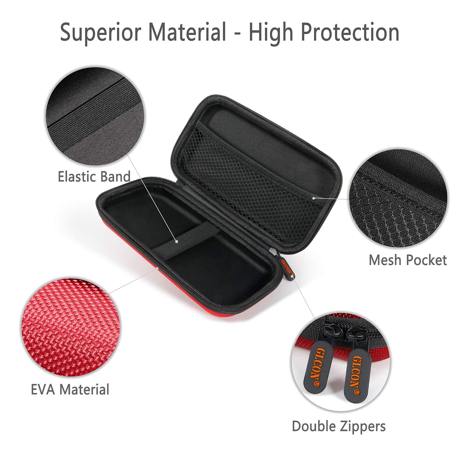 External Hard Drive Case - GLCON Shockproof EVA Carrying Case for WD My Passport Element Seagate Expansion Backup Toshiba 1TB 2TB 4TB - High Protection Portable Travel Electronic Power Bank Bag