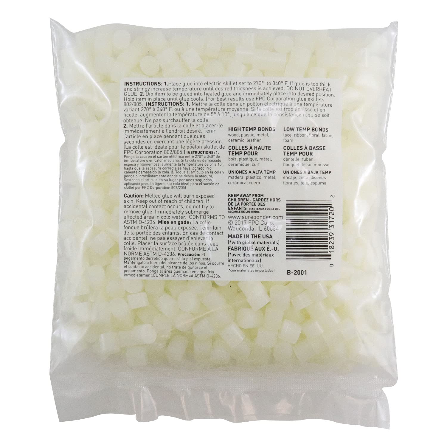Surebonder B-2001 Less Stringing Skillet Glue Cube Pellets for Crafts and Floral Projects, 1 lb Bag, Use in Surebonder Glue Skillets, Cream Color