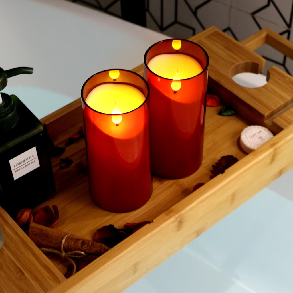 NURADA Flameless Candles with Remote Timer: 3D Wick Battery Operated Led Pillar Acrylic Fake Candle Set for Home Decoration Romantic Ambiance - Gold 2 Pack