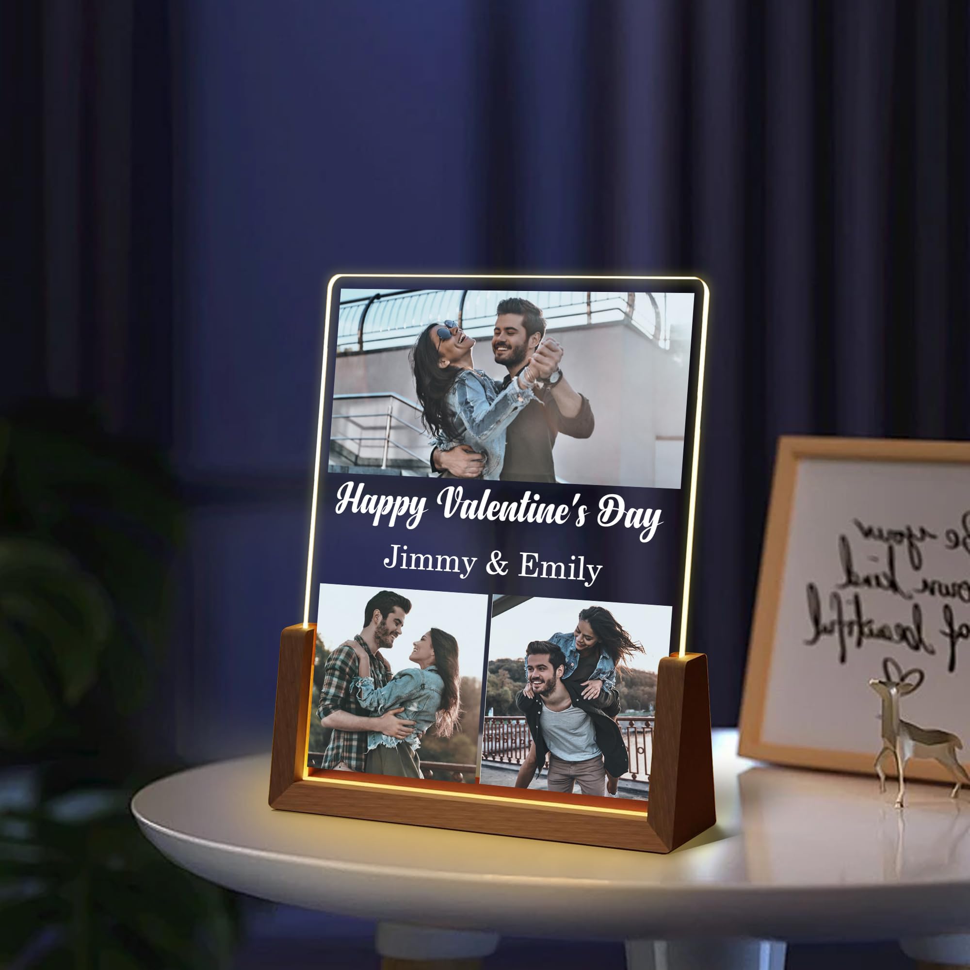 Personalized Fathers Day Birthday Gifts For Daddy Dad From Daughter Son Wife, Custom Acrylic Plaque Light Up Picture Frame, Customized Dad Gifts For Husband Men Papa Fathers Day Christmas