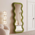 BOJOY Full Length Mirror, 63" x 24" Wall Mirror, Flannel Wrapped Wooden Frame Floor Mirror, Irregular Wavy Mirror Hanging or Leaning Against Wall for Cloakroom/Bedroom/Living Room, Black
