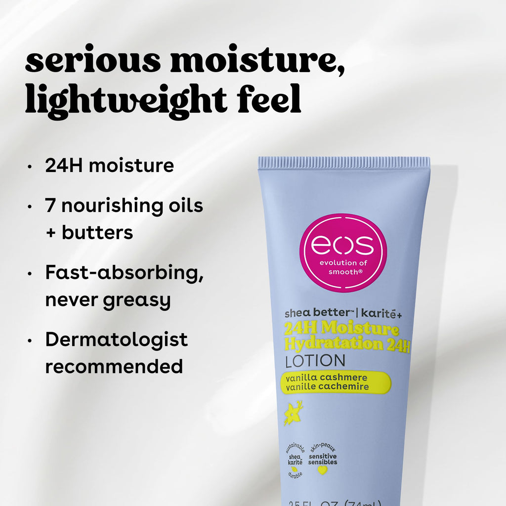 eos 24H Moisture Travel Body Lotion- Fresh & Cozy, Travel Size Essential, Toiletries, Mini Body Lotion, 2.5 fl oz