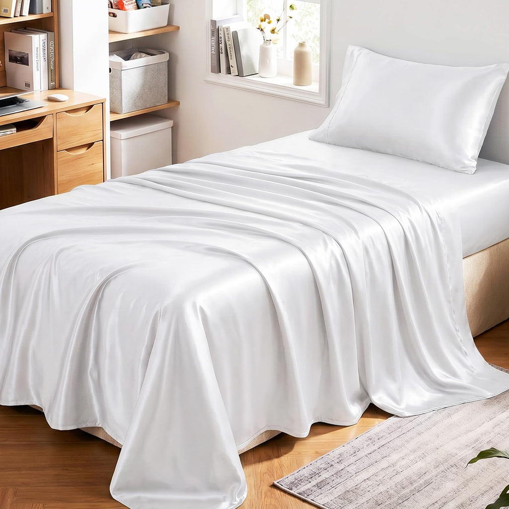 CozyLux Satin Sheets Twin Sheet Set - Silky Soft Bedding Similar to Silk, 3 Piece Sheets for Hair and Skin, Deep Pocket with All-Around Elastic, Home Decor for Bedroom, Black