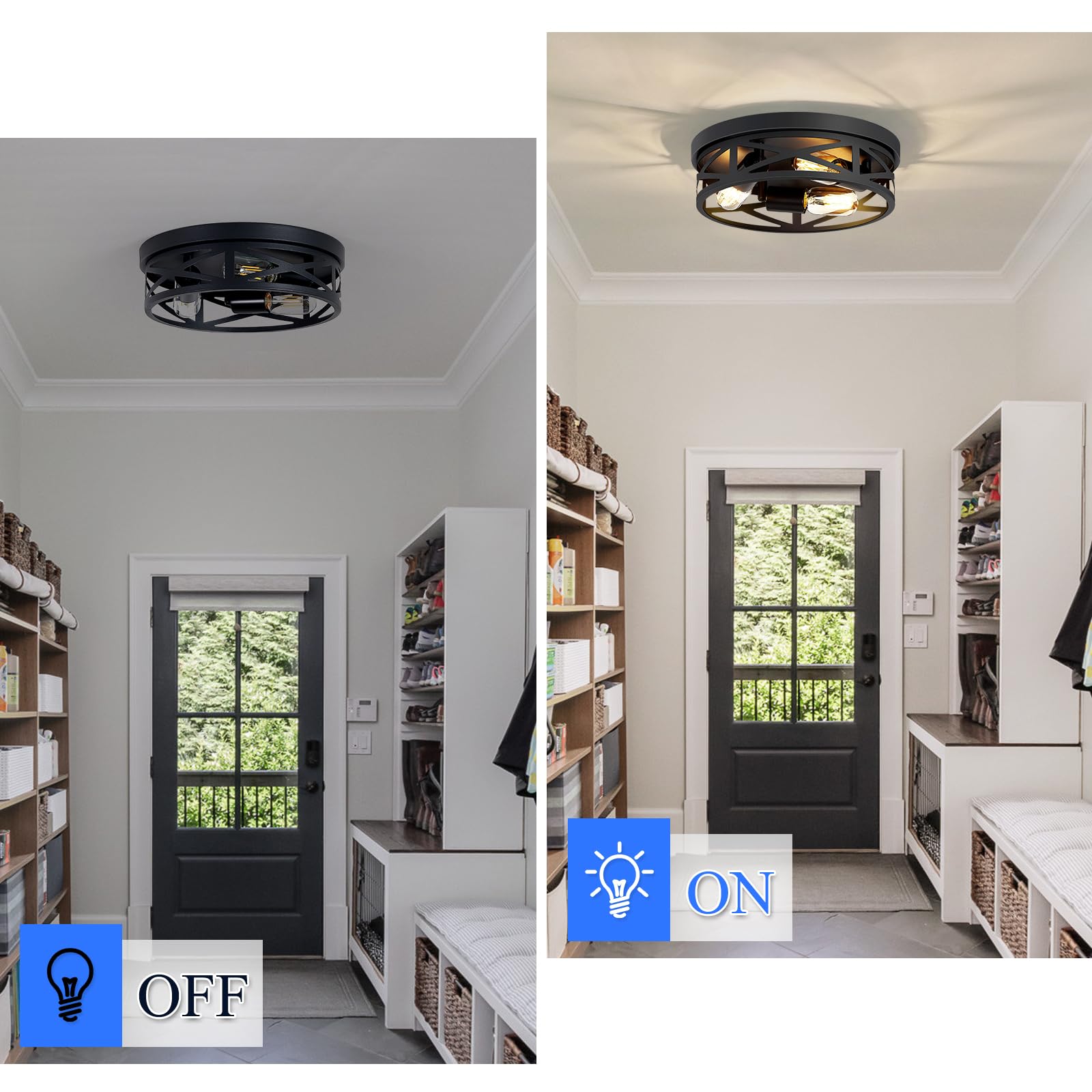 SKEJAO Flush Mount Ceiling Light Fixture,Black 2-Light Hallway Light Fixtures Ceiling,Light Fixtures Ceiling Mount for Farmhouse,Kitchen,Hall,Bedroom,Bathroom (2 Pack)