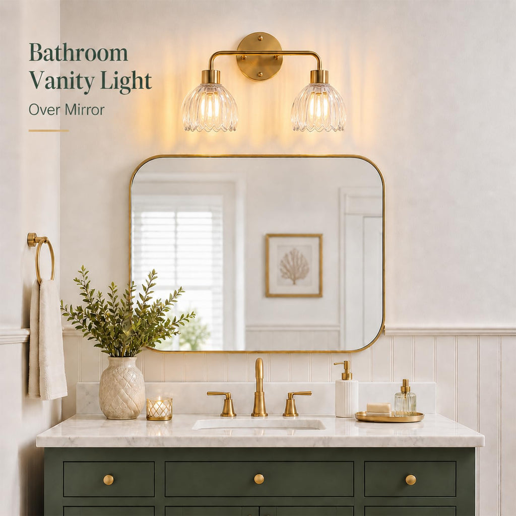 1-Light Gold Brass Bathroom Light Fixture,Wall Sconces set of 2,Brushed Gold Vanlity Light Over Mirror,Bathroom Vanity Light with White Tulip Glass Flower Shade,E26 Socket(Bulbs Not Included)