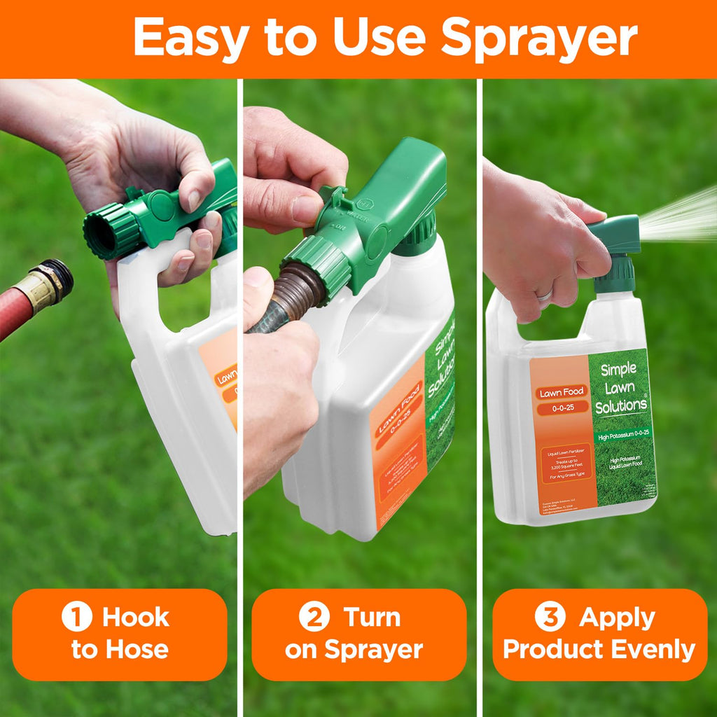 Simple Lawn Solutions - High Potassium Lawn Food Liquid Fertilizer 0-0-25 - Concentrated Spray - Turf Grass Vigor and Plant Hardiness - Summer and Fall - Any Grass Type (1 Gallon)