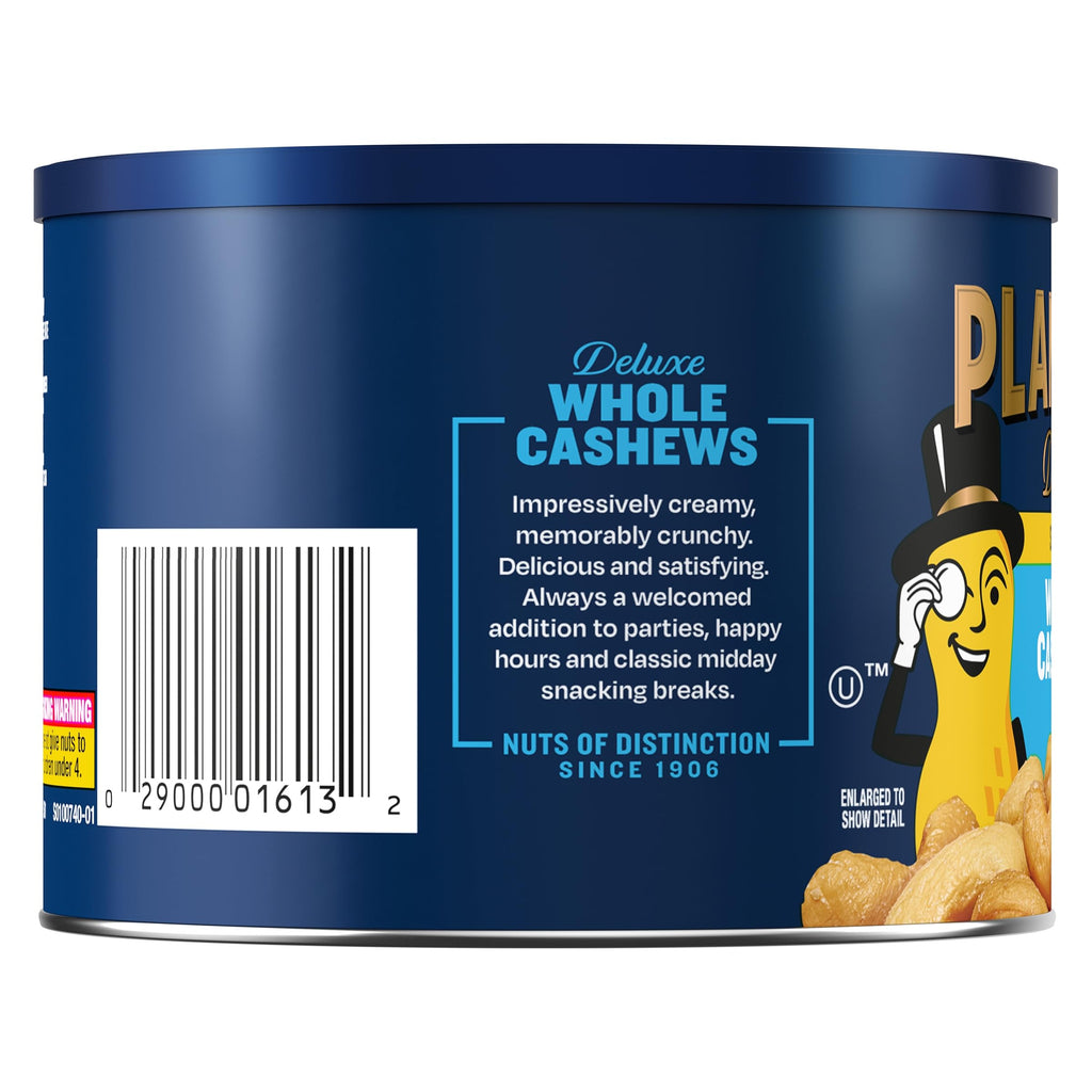 PLANTERS Deluxe Lightly Salted Whole Cashews, 18.25 oz. Resealable Container - Lightly Salted Cashews & Lightly Salted Nuts - Snacks for Adults & Kids - Vegan Snacks, Kosher