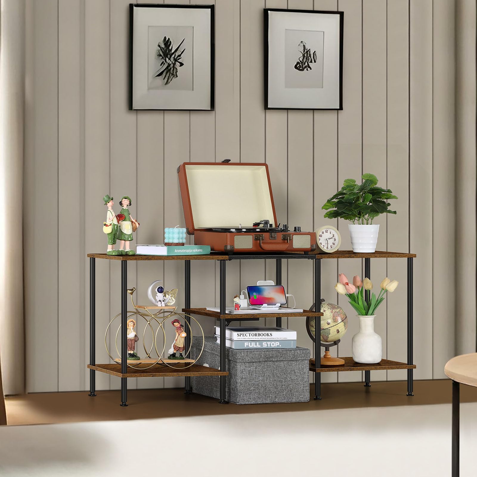 OYEAL Black Bedroom TV Stand with Power Outlets up to 50 inch TV, Small Entertainment Center Stand with Storage Modern Media TV Console Table for Living Room Bedroom