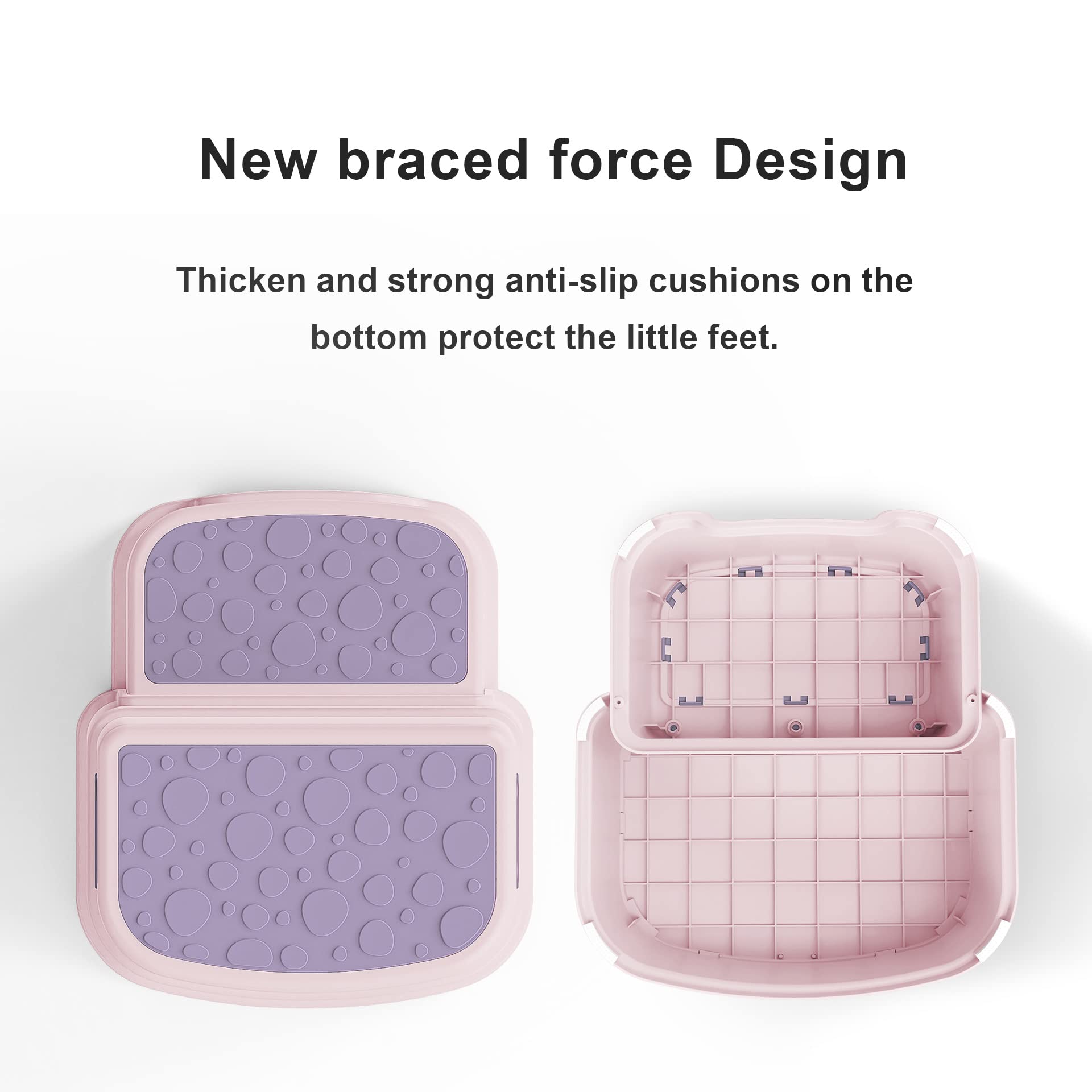 UNCLE WU Toddler Step Stool for Potty Training, Bathroom Sink & Toilet - 2 Step Kids Poop Stool, Non-Slip Step Stool with Handles, Dual Height Stepping Stool for Kitchen Counter (Include 2 Ducks)