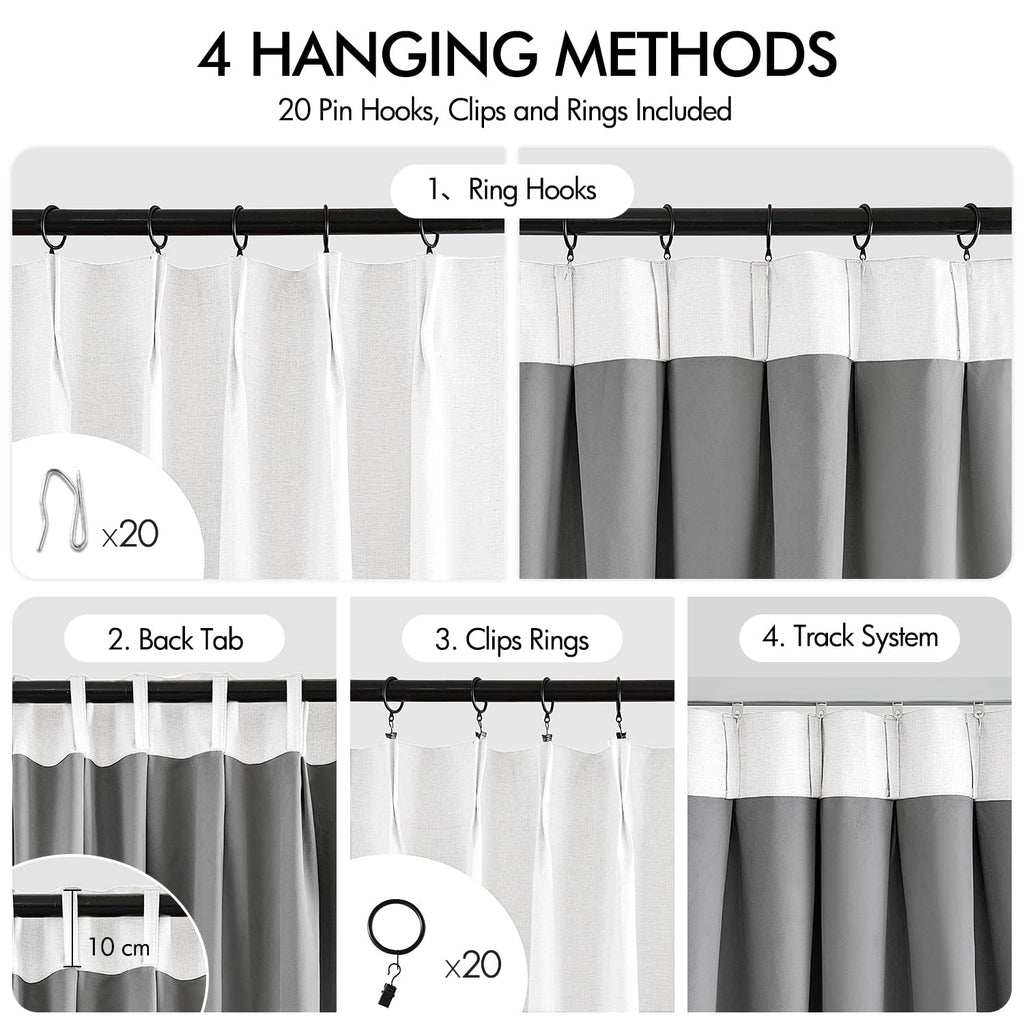 MIULEE Linen Pinch Pleated 100% Blackout Curtains for Bedroom 84 Inch Long 2 Panels Set- Back Tab Track Beige Thermal Insulated Cream Black Out Triple Pleat Room Darkening Drapes with Hooks, Greige