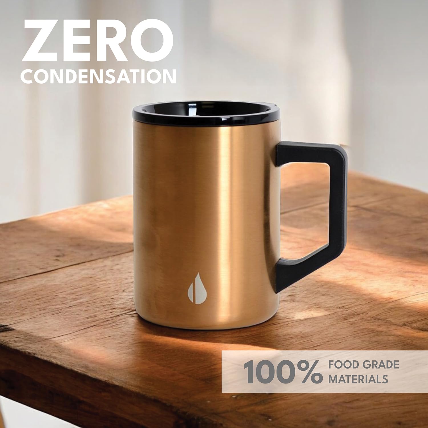 Elemental Insulated Coffee Mug - Triple-Wall Stainless Steel Summit Travel Cup for Hot and Cold Drinks - Thermal Coffee Mug with Lid and Handle for Camping, Office & Travel 12oz - Black