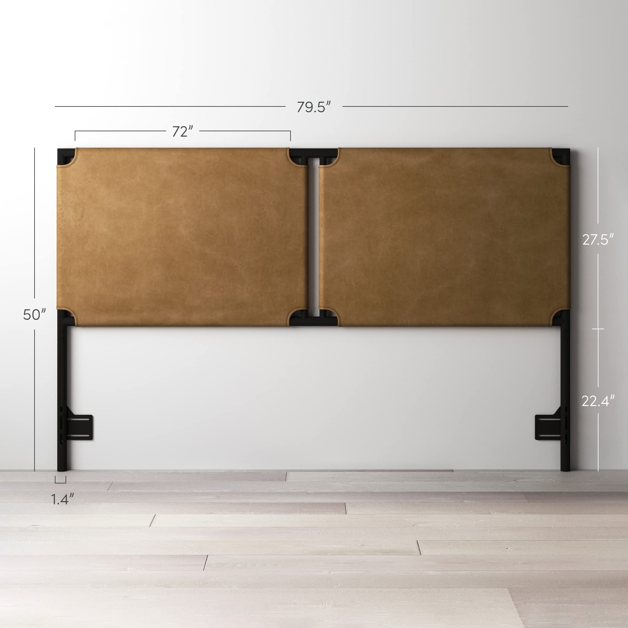 Nathan James Harlow Modern Wall Mount Hanging Headboard, Queen, Brown Faux Leather