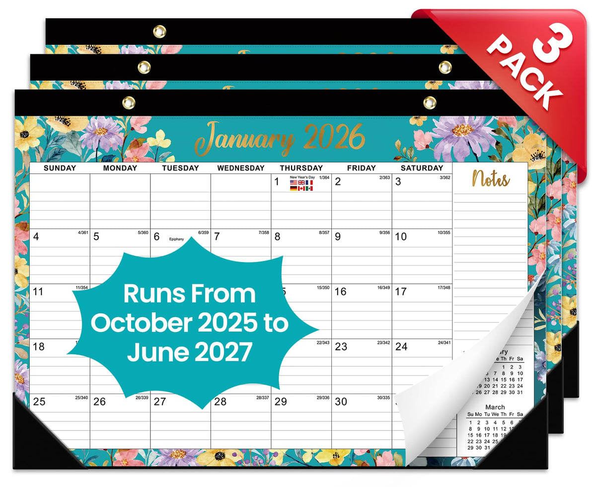 Desk Calendar 2026-2027, 21-Month Calendar Runs Until June 2027, Large 17" x 12" Monthly Desktop & Wall Calendar for Home & Office - Floral