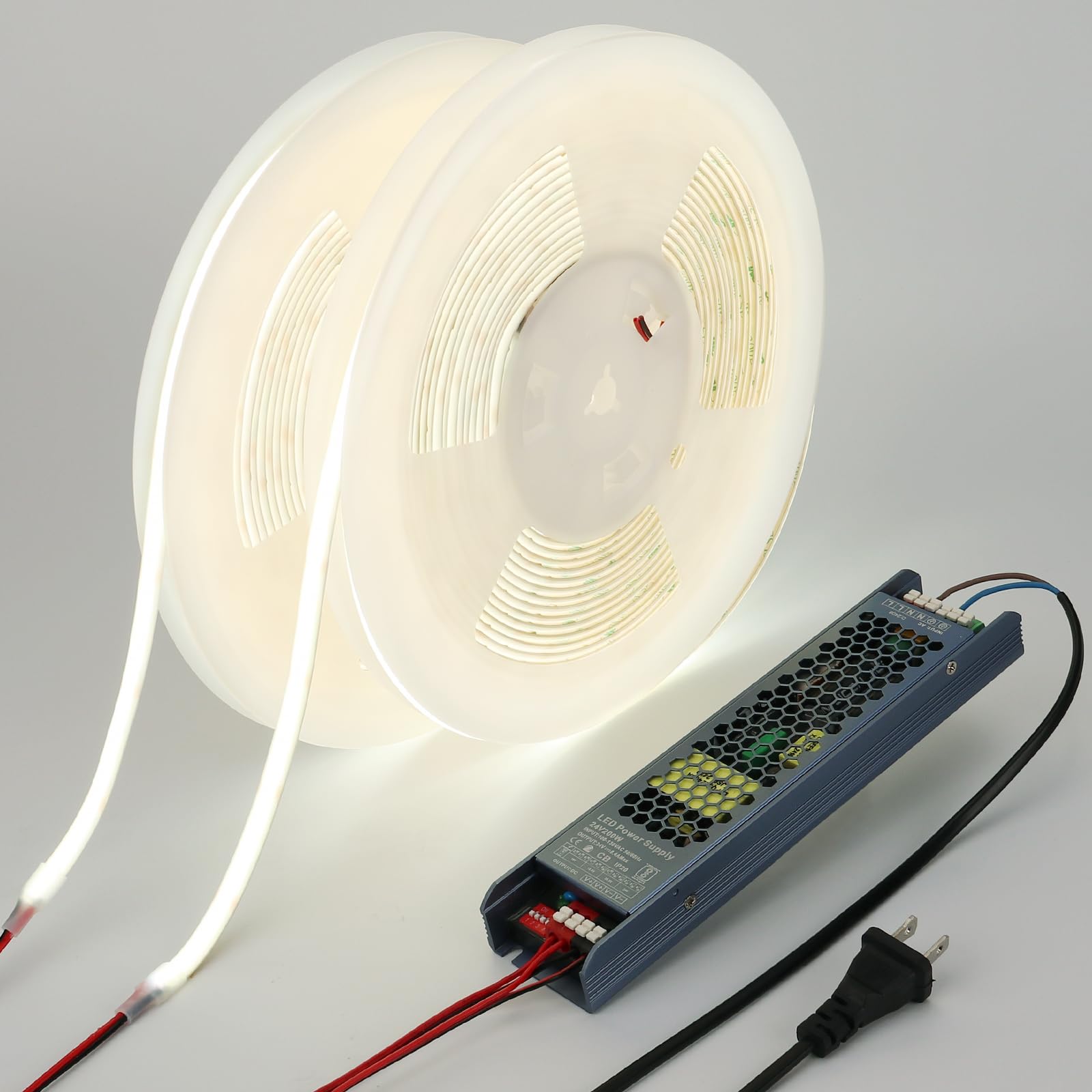 BENLUN 24V COB LED Strip Light 65.6ft (2 Rolls of 32.8ft) Kit, 3000K Warm White Cuttable 11W/M 312LEDs/M CRI 93 LED Tape Lights with Power Supply for Bedroom Kitchen Living Room Ceiling