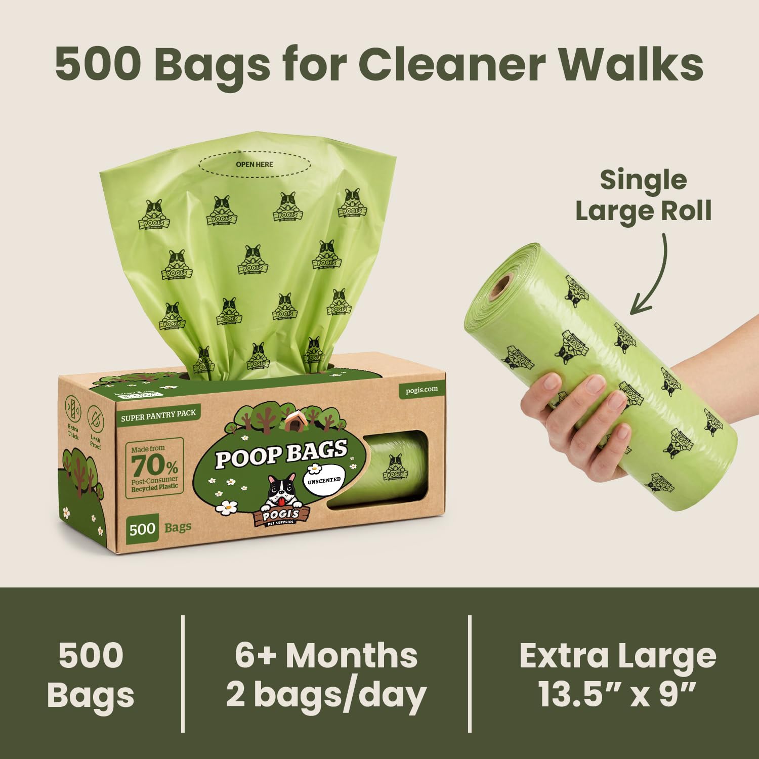 Pogi’s Dog Poop Bags – Leak-Proof & Extra Thick Pet Waste Bags (Fresh Scent, 10 Rolls, 150-Count)