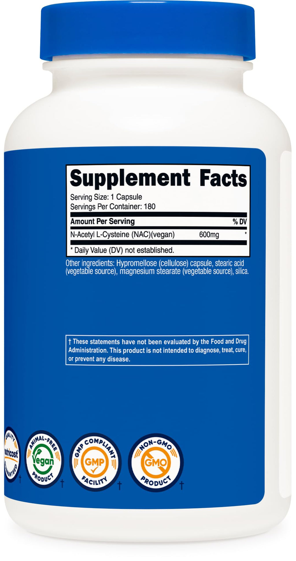 Nutricost N-Acetyl L-Cysteine (NAC) 600mg, 30 Vegan Capsules - GMO Free, Gluten Free, Vegetarian Caps