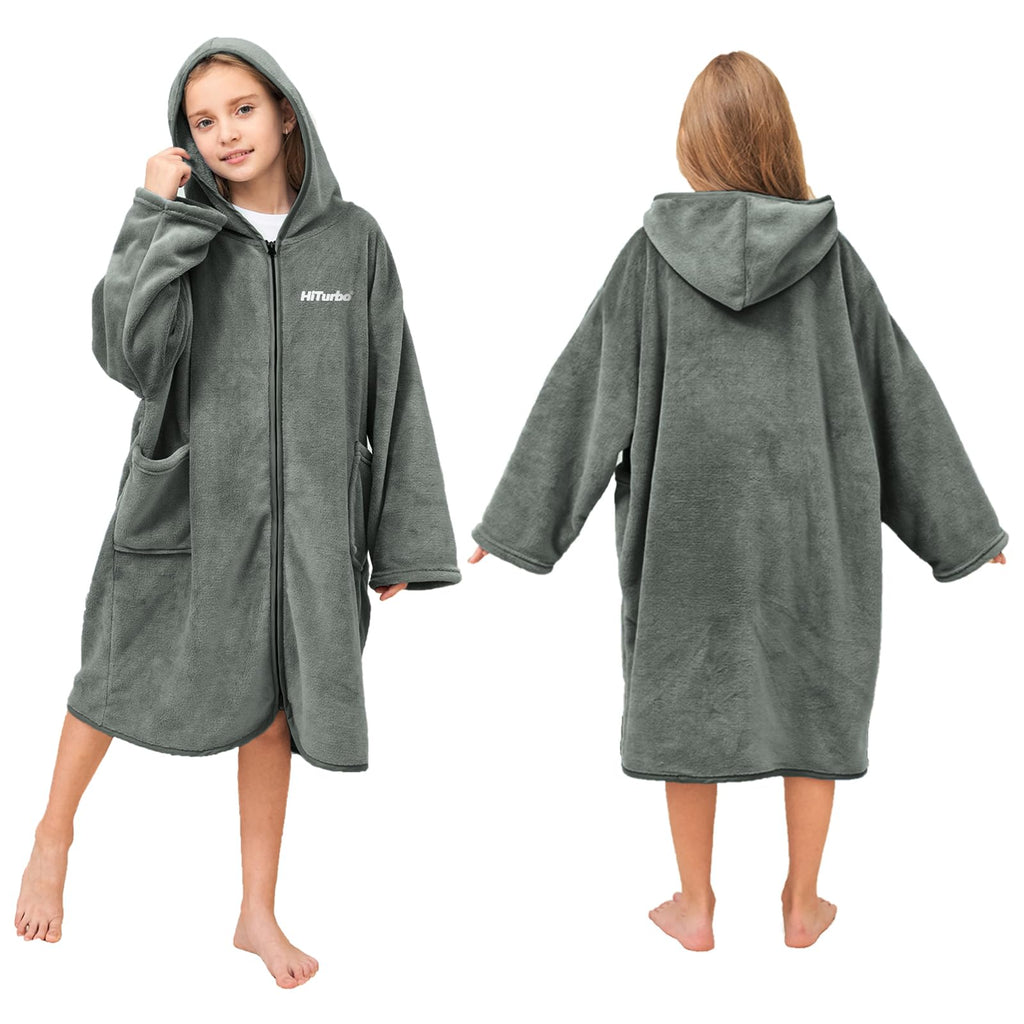 Hiturbo Kids Bath Towel Hoodie: Soft Plush Zipper Surf Poncho - Warm Fleece Changing Towels Swimming Outerwear (Blue)