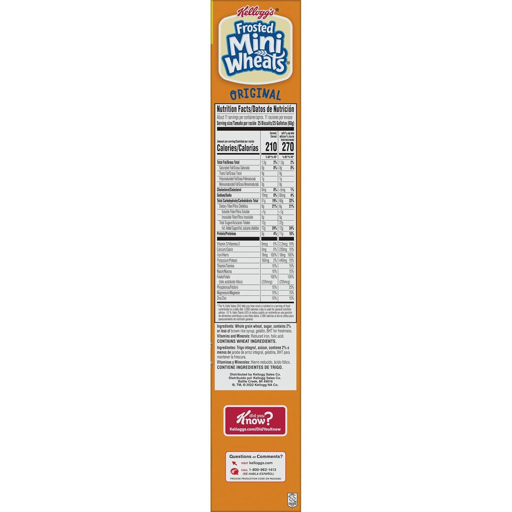 Kellogg's Frosted Mini-Wheats Cold Breakfast Cereal, High-Fiber, Whole Grain, Family Size, Original, 24oz Box (1 Box)