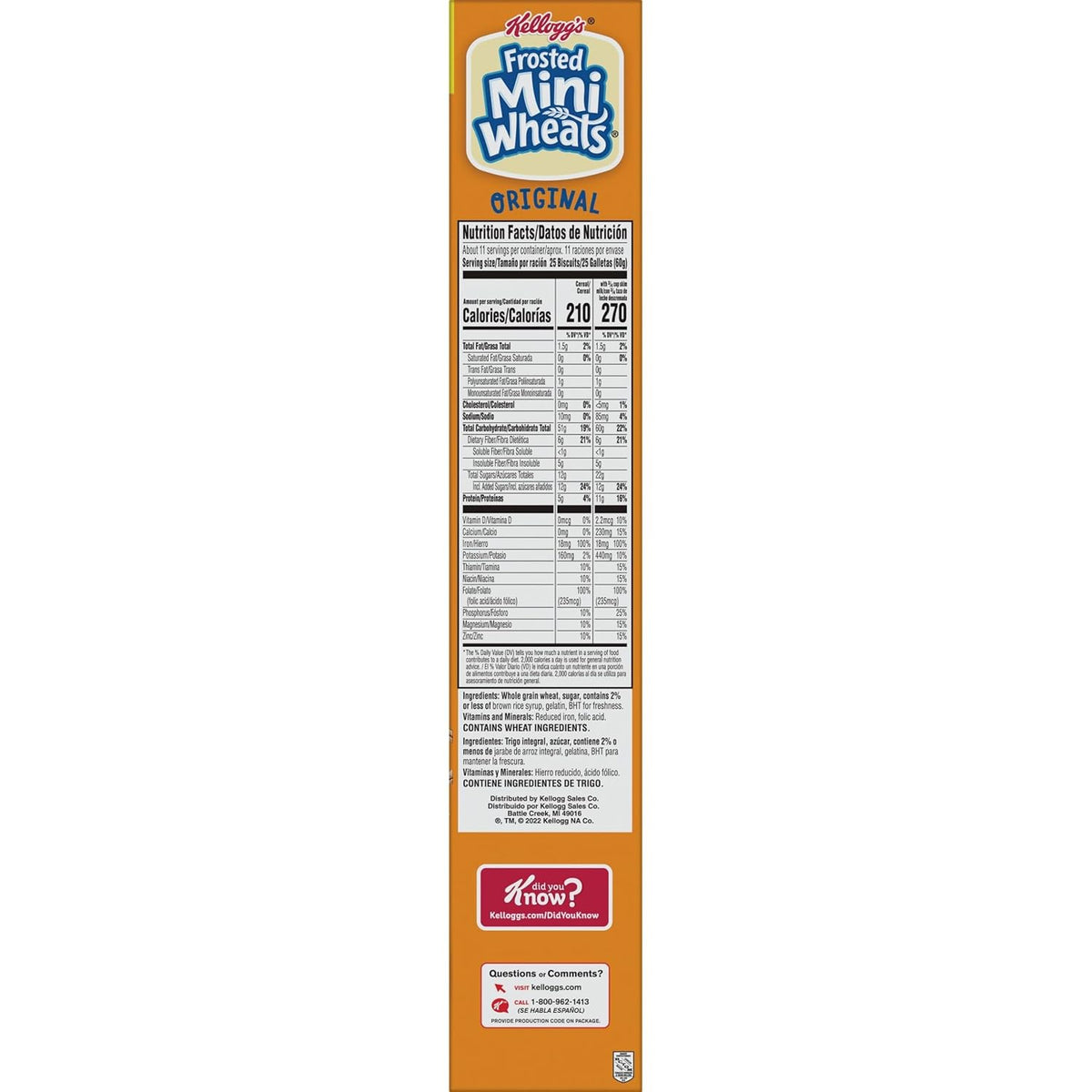 Kellogg's Frosted Mini-Wheats Cold Breakfast Cereal, High-Fiber, Whole Grain, Family Size, Original, 24oz Box (1 Box)