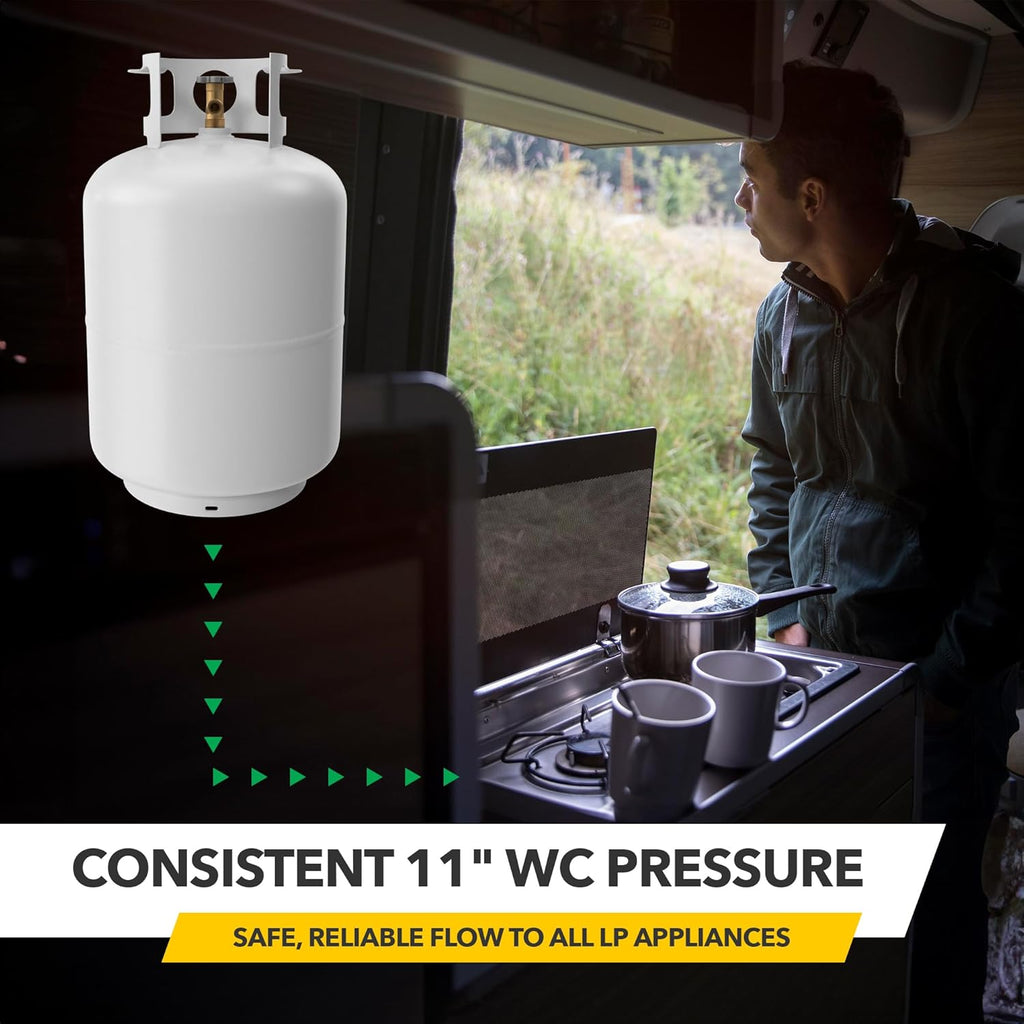 Fairview GR-9984 RV Camper LP Propane 2-Stage Automatic Changeover Regulator – Dual Tank Auto Changeover, 345,000 BTU, 11" WC, 3/8" NPT Outlet, 1/4" Inverted Flare Inlets, 8" x 4" x 3"