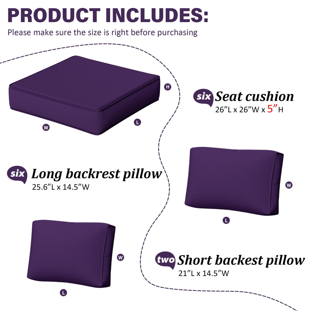 Outdoor Furniture Replacement Cushions, 5" Foam Foam High-Density, Fits 6-seat Sectional Rattan Conversation Set, 14 Piece Patio Water-Resistant Replacement Sofa Cushions, Liner&Cover