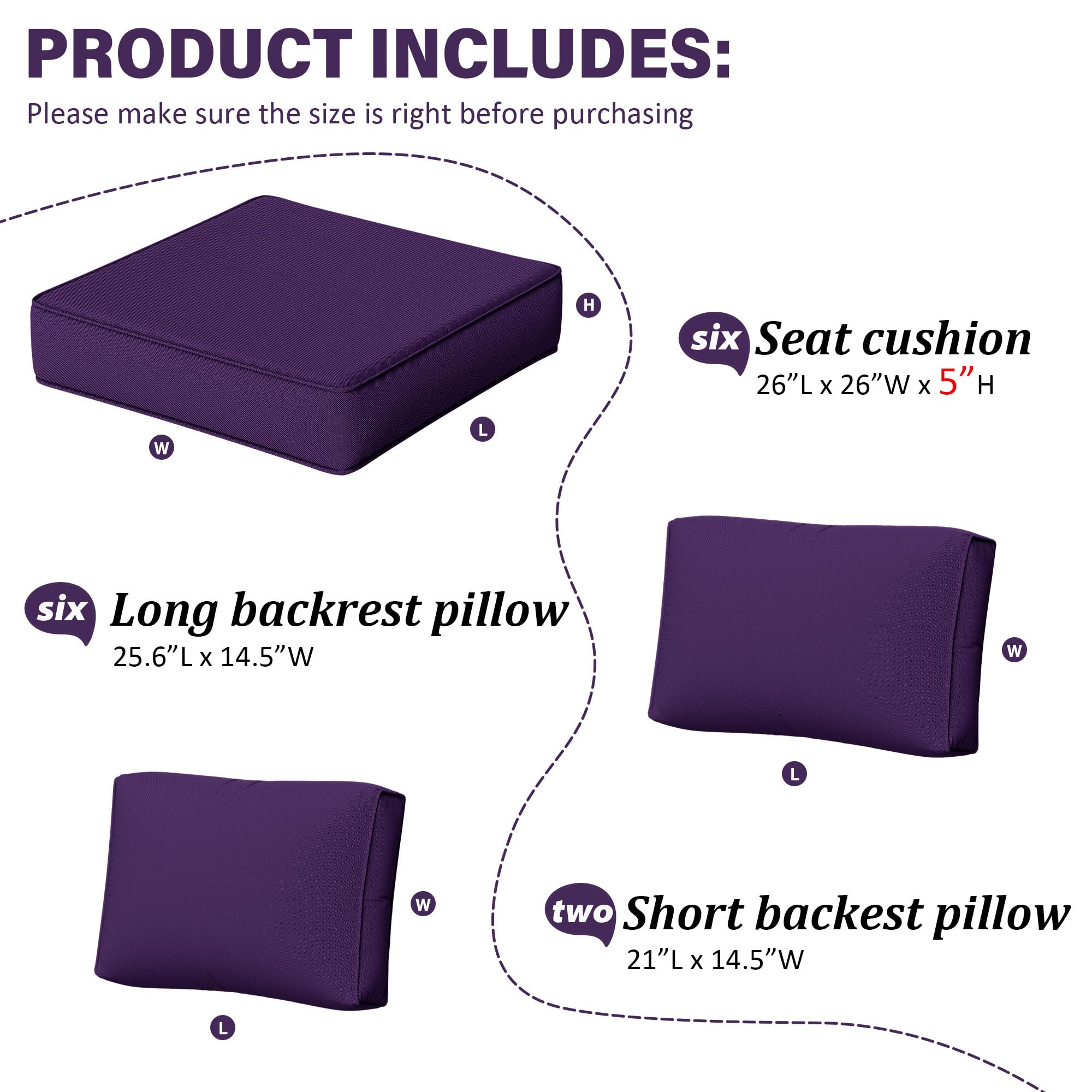 Outdoor Furniture Replacement Cushions, 5" Foam Foam High-Density, Fits 6-seat Sectional Rattan Conversation Set, 14 Piece Patio Water-Resistant Replacement Sofa Cushions, Liner&Cover