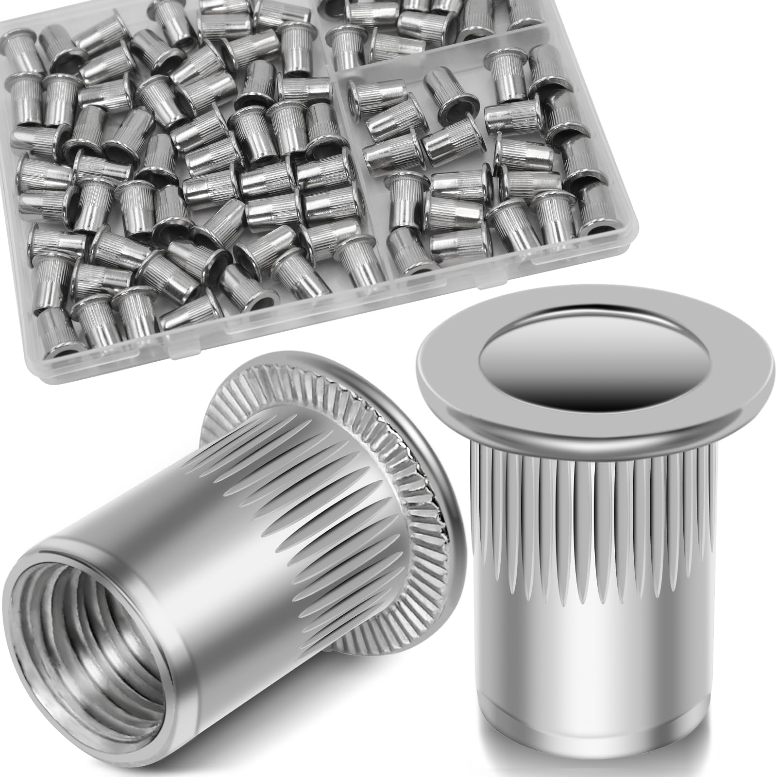 1/2''-13 UNC Rivet Nut, 10Pcs 304 Stainless Steel Flat Head Rivnut Threaded Insert Nutsert