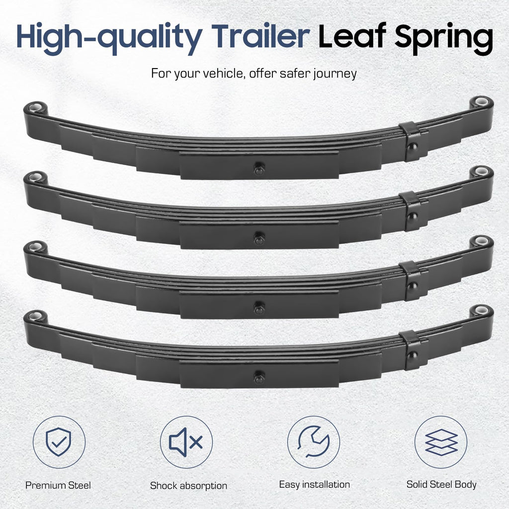 2 Pieces of Replacement for SW4B 4 Leaf Trailer Leaf Spring, 3500lb Single Trailer Axle Suspension Kit, 25-1/4" Length with 1750lb Capacity Double Eyes Leaf Springs and U-Bolt