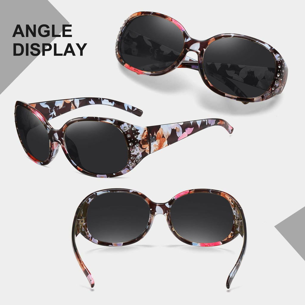 HAOLOTA Polarized Sunglasses for Women, Rhinestone Wrap Around Sunglasses with UV400 Protection