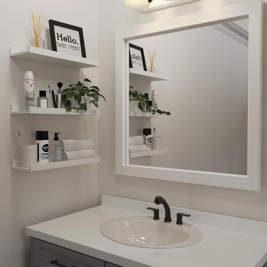DOLLFIO Floating Shelves Set of 5, White Wall Shelves with Lip, Display Shelves for Wall Decor, Modern Picture Ledge for Living Room, Bedroom, Nursery, Bathroom, Pictures, Books, Plants- White