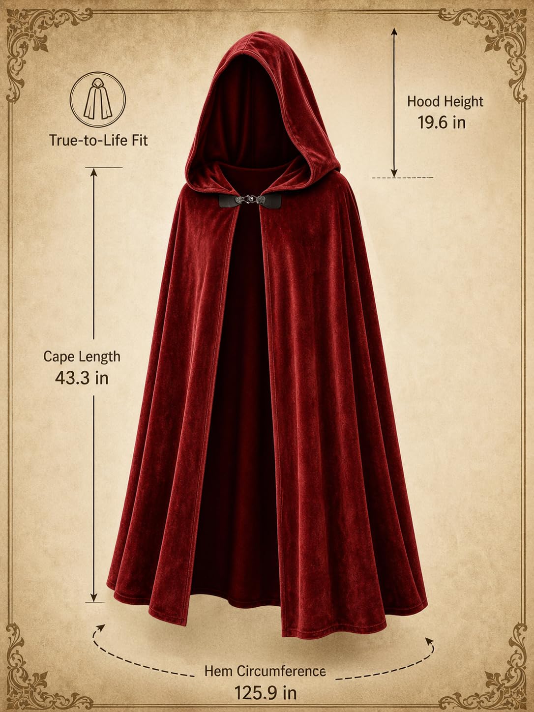 JEGERMIG Medieval Hooded Cloak Halloween Renaissance Costume