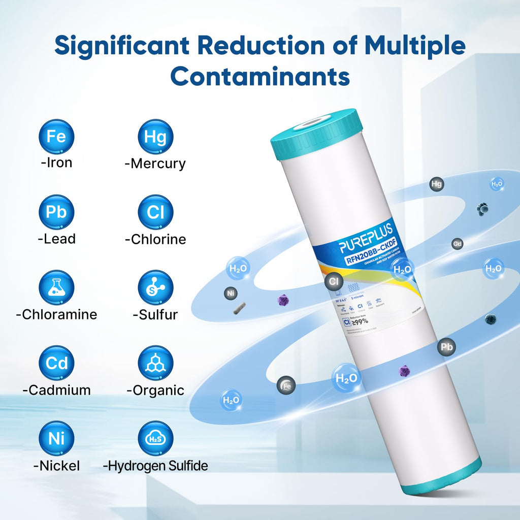 PUREPLUS 5 Micron 20"x4.5" Whole House Water Filter Cartridge Combo Kit with Sediment and Activated Carbon Block Filter - Replacement for FPMB5-20, AP810-2, FC25B, EPM-20BB, 2 PACK