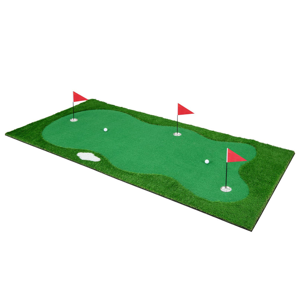 Tangkula 10 FT Golf Putting Green, Large Professional Golf Training Mat with Realistic Artificial Grass Turf, 3 Holes, 3 Flags and Cups for Indoor Outdoor Putting Practice