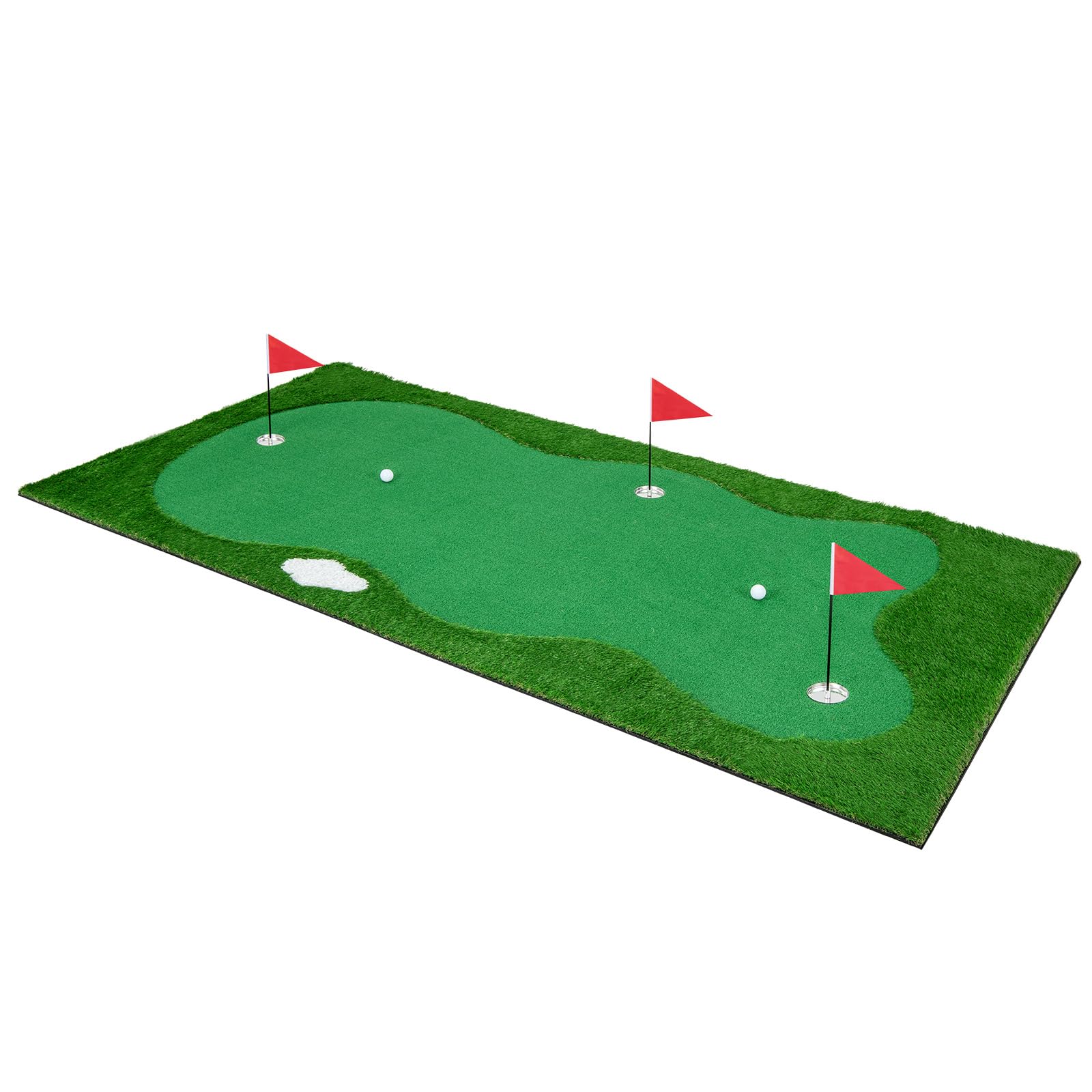 Tangkula 10 FT Golf Putting Green, Large Professional Golf Training Mat with Realistic Artificial Grass Turf, 3 Holes, 3 Flags and Cups for Indoor Outdoor Putting Practice