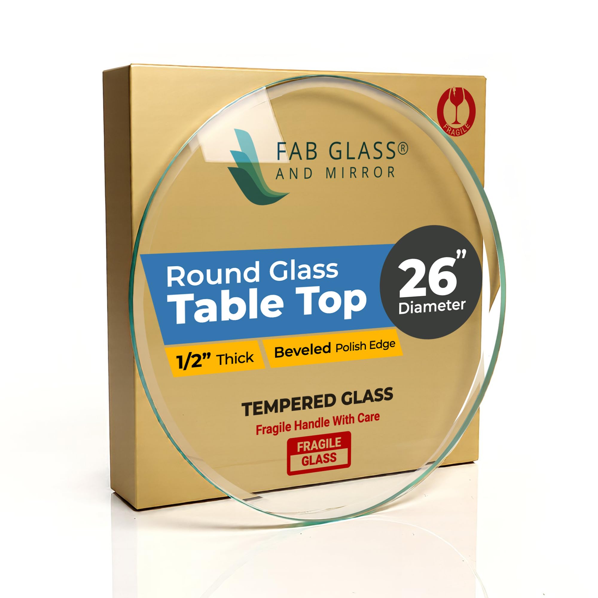 12" Inch Round Glass Table Top 1/2" Thick Tempered Beveled Edge by Fab Glass and Mirror