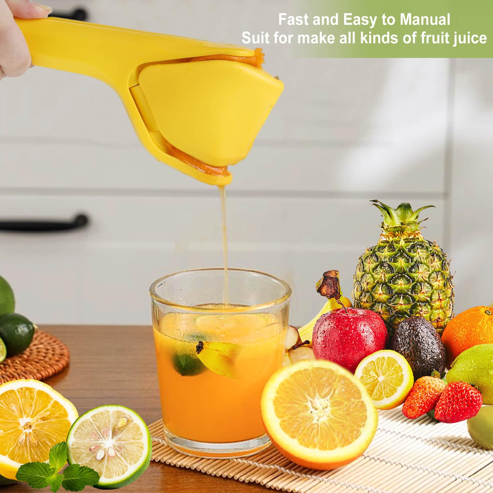 Lemon Squeezer, Effortless Manual Flat Lime Juicer Hand Press | Easy to Make Juice From Lemon, Lime, Citrus, Orange, Fruits, Folds Design For Saving Space Storage