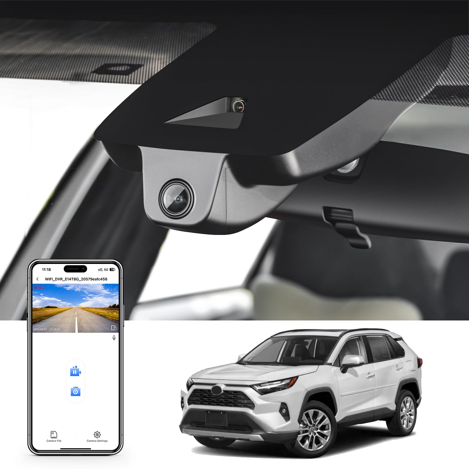 4K Dash Cam Custom fit for Toyota RAV4 & RAV4 Hybrid 2019 2020 2021 & RAV4 Prime 2021- 2024 & Venza 2021-2024 (Model A), LE Limited Premium TRD Hybrid etc,UHD 2160P Video, GPS, WiFi & App, 64GB Card