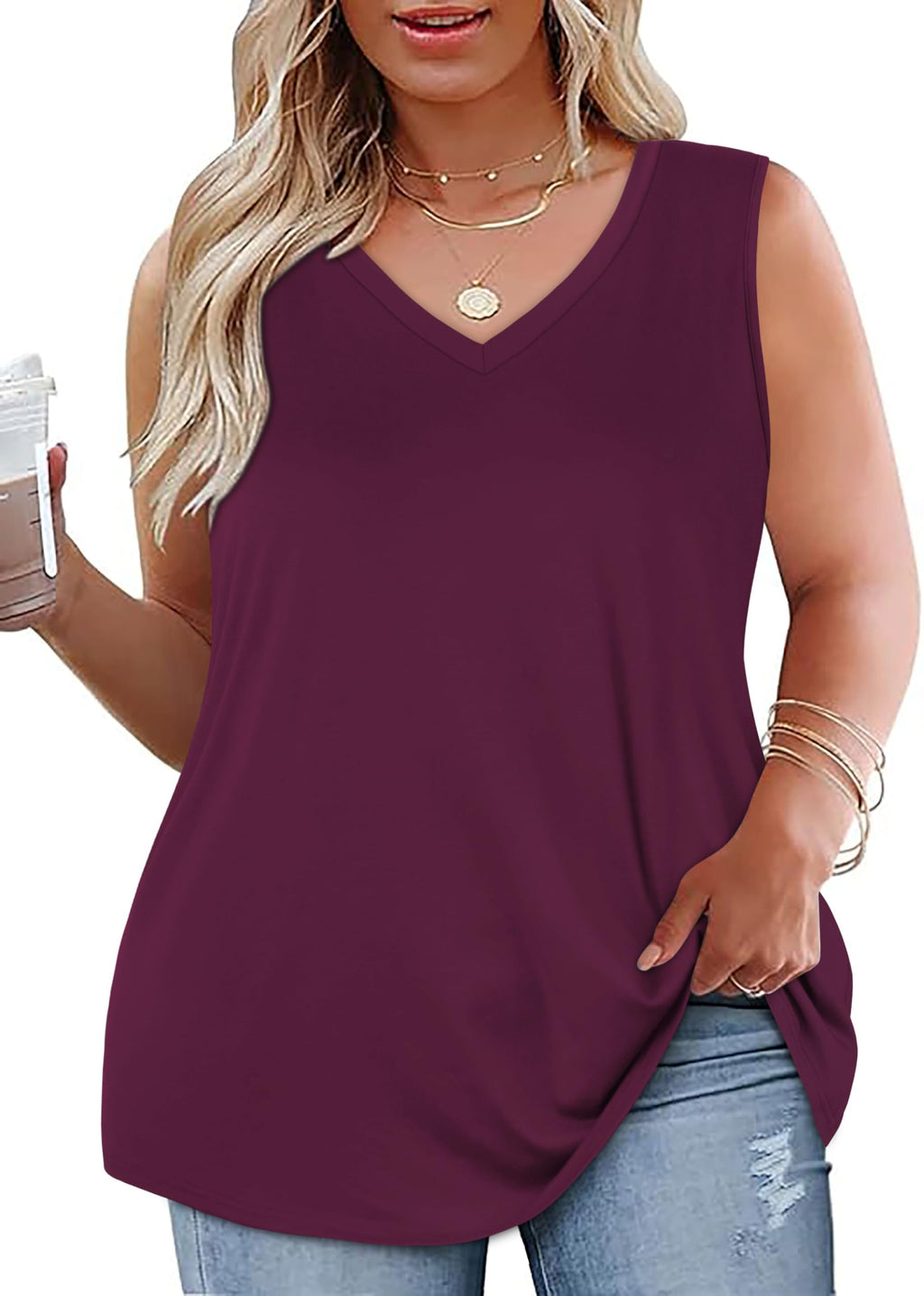 Plus Size Tanks Women Summer Top V Neck Sleeveless Top Loose Fit Tee Workout Shirts 2026