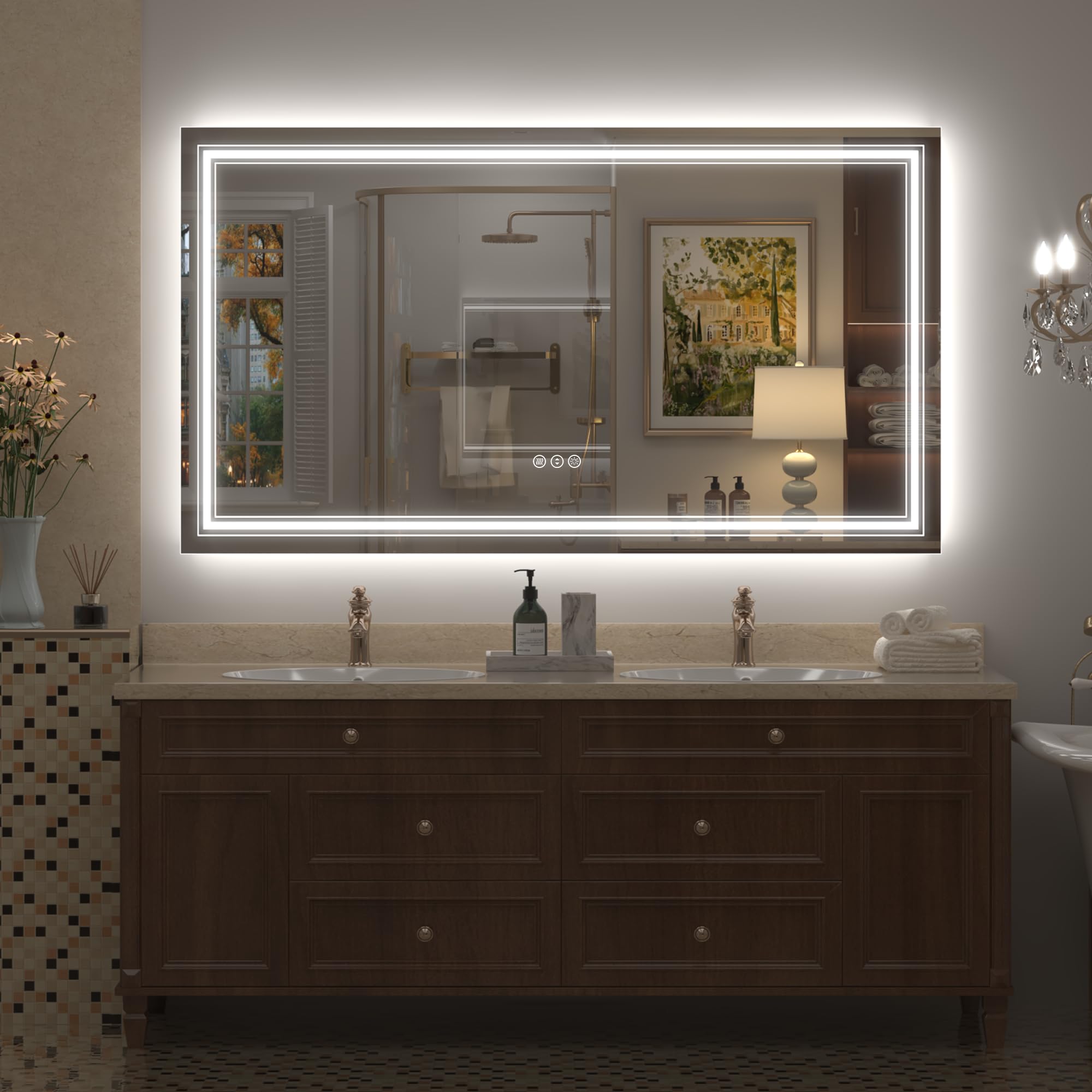 20x28 LED Bathroom Mirror, Vanity Mirror with Lights, Backlit and Front lit Mirror for Wall, Dimmable, Anti-Fog, Shatterpoof, Memory (Horizontal/Vertical)