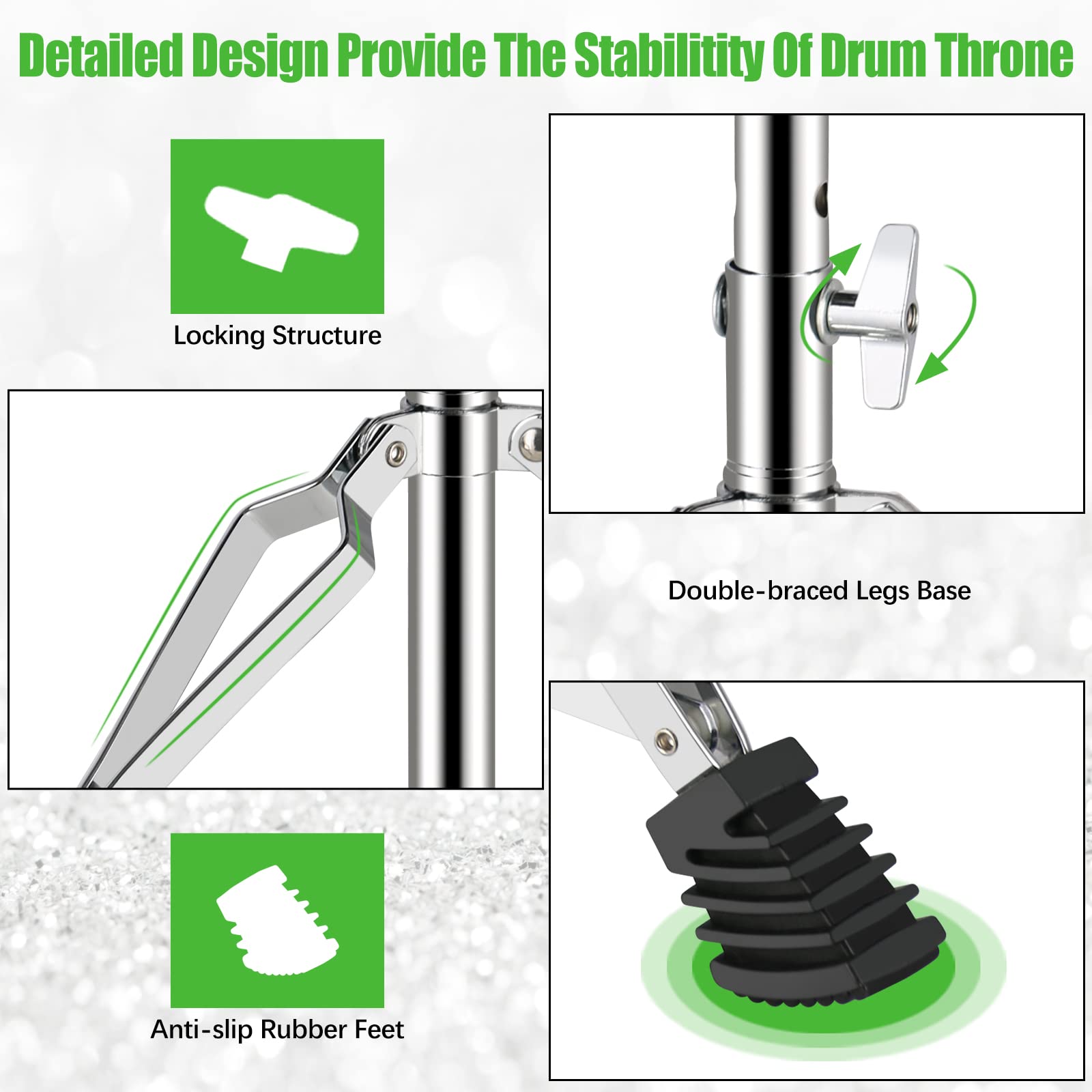 EASTROCK Drum Throne,Padded Drum Seat Drumming Stools with Anti-Slip Feet for Adults and Kids Drummers (Black)