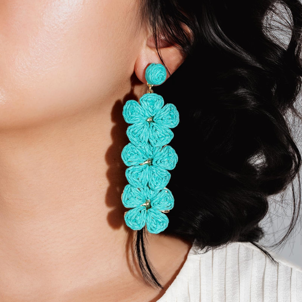 Boho Flower Earrings Statement Raffia Dangle Earrings Cute Floral Jewelry Trendy Summer Beach Vacation Outfits for Women