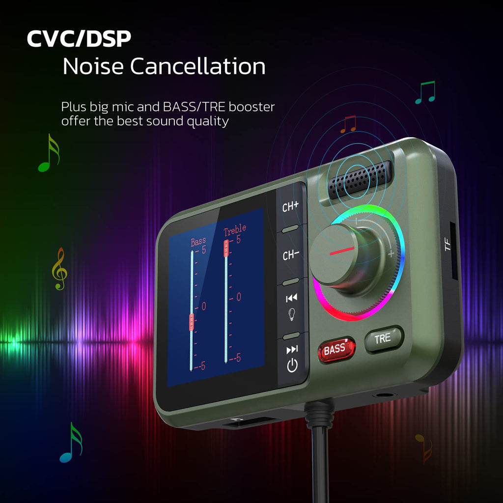 Nulaxy Bluetooth FM Transmitter for Car, Wireless Car Bluetooth V5.0 Adapter with Big Color Screen, Support QC3.0 Fast Charging, Hands-Free Call, MP3 Music Player BASS&TRE Booster, TF Card AUX-KM28