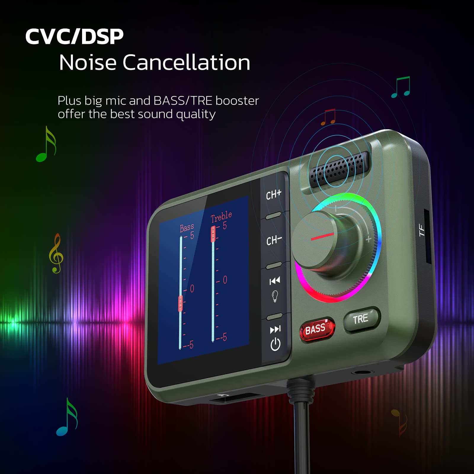 Nulaxy Bluetooth FM Transmitter for Car, Wireless Car Bluetooth V5.0 Adapter with Big Color Screen, Support QC3.0 Fast Charging, Hands-Free Call, MP3 Music Player BASS&TRE Booster, TF Card AUX-KM28