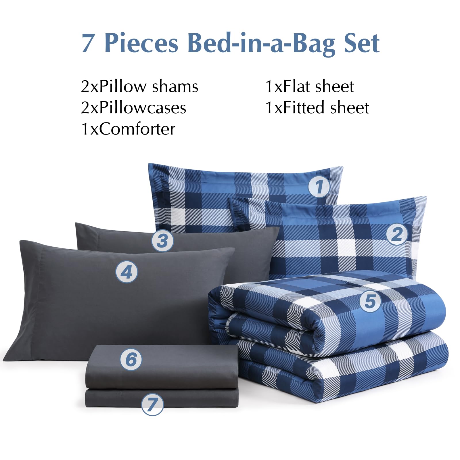 MaiRêve Queen Comforter Set, Classic Plaid Farmhouse Bedding Sets 7 Pieces, Beige All Season Bed in A Bag with Sheets, Pillowcases & Shams