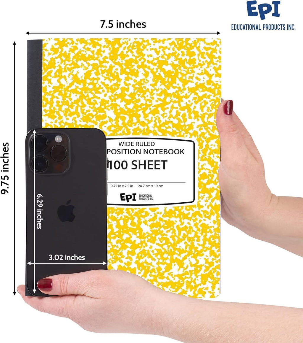 3 Pack - EPI Marble Hardcover Wide Ruled Composition Notebook | 200 Pages (100 Sheets), 9.75 x 7.5 in, Sturdy Sewn Binding | School, Office, Journaling, Notes