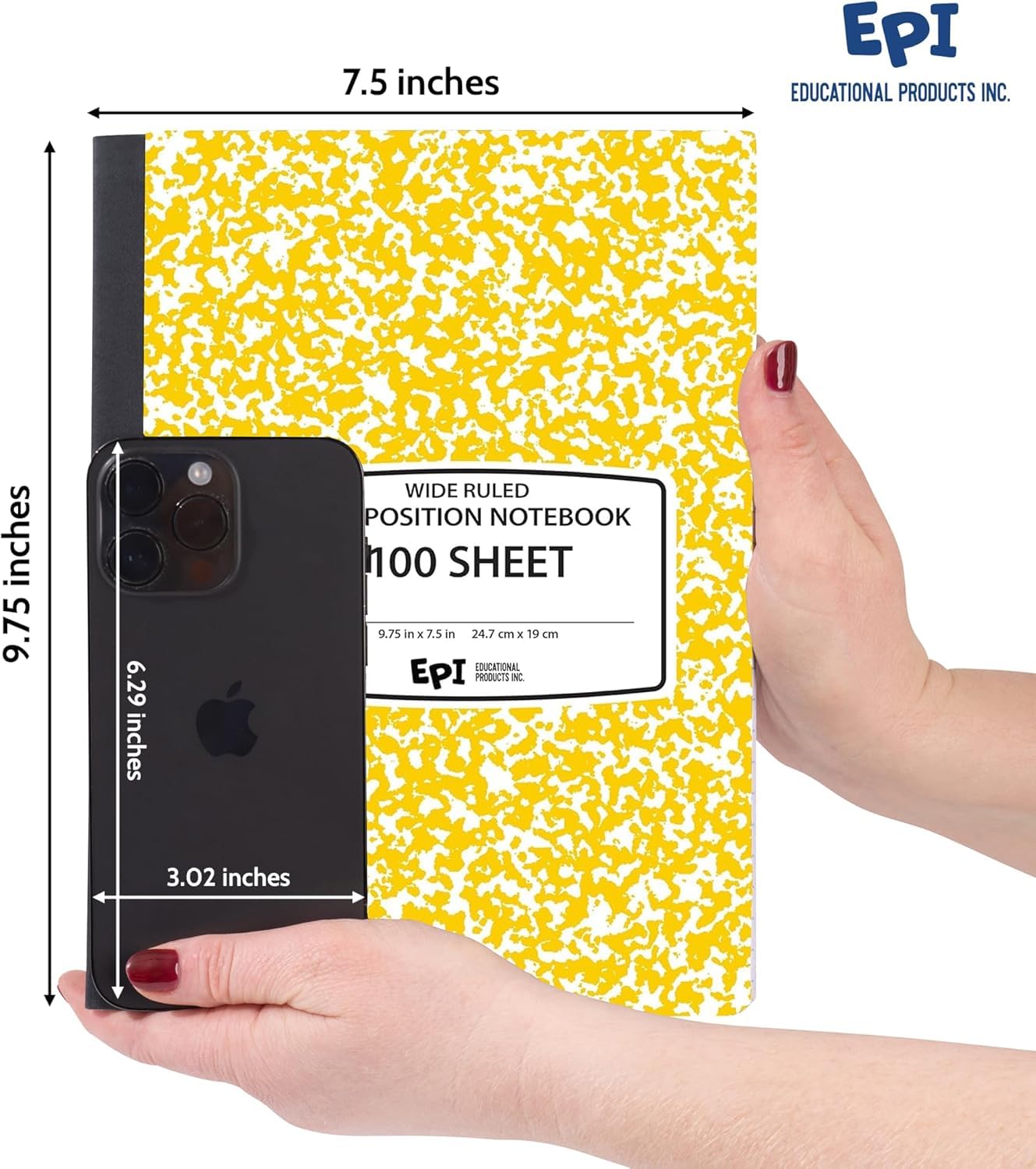 3 Pack - EPI Marble Hardcover Wide Ruled Composition Notebook | 200 Pages (100 Sheets), 9.75 x 7.5 in, Sturdy Sewn Binding | School, Office, Journaling, Notes