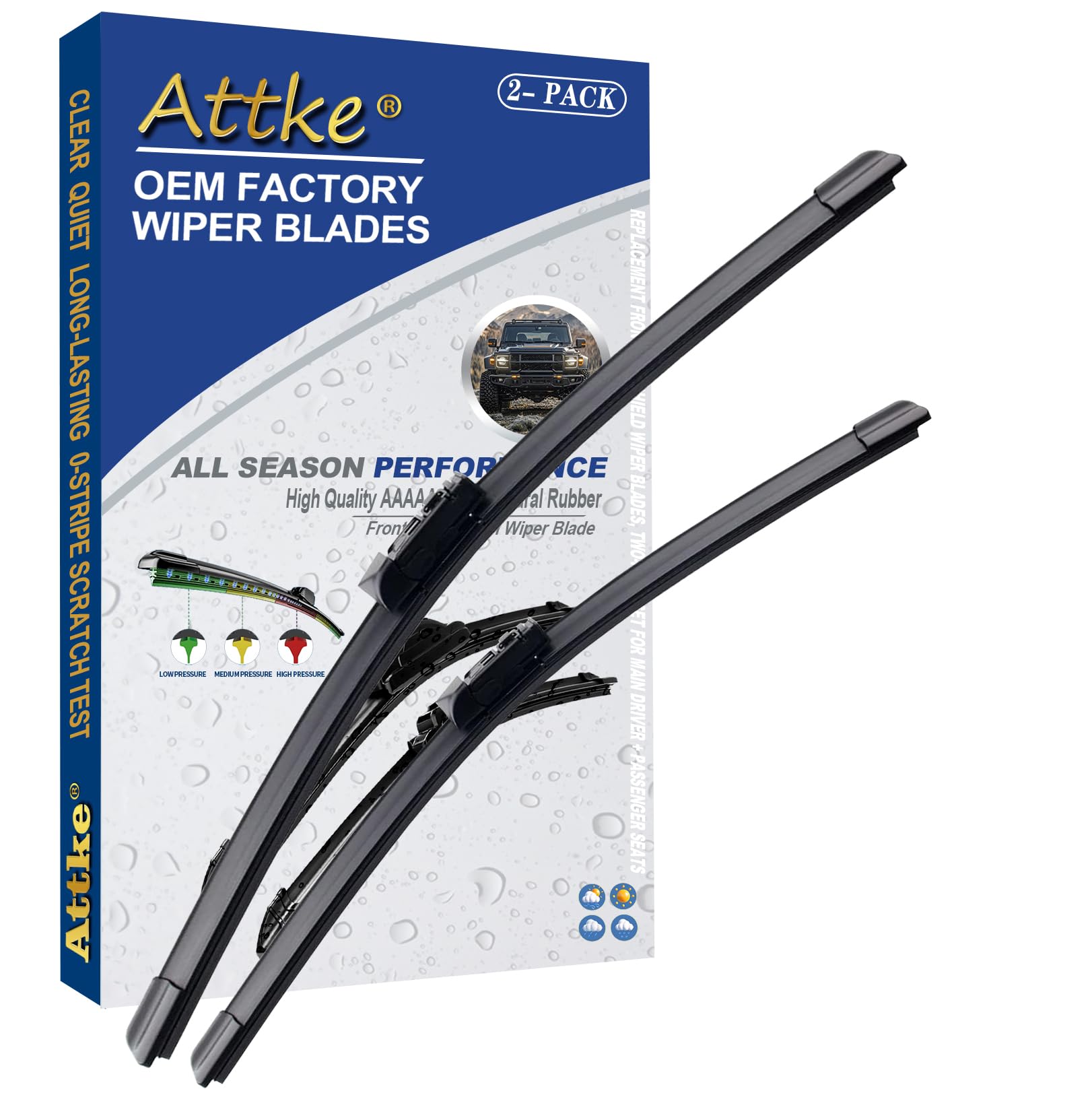 ATTKE OEM Quality Front Windscreen Wiper Blades for Jeep Wrangler 1997-2006/Porsche 911 1978-1994/Suzuki Samurai 1986-1995 (13″+13″ Front Windshield Wiper Blade Set)