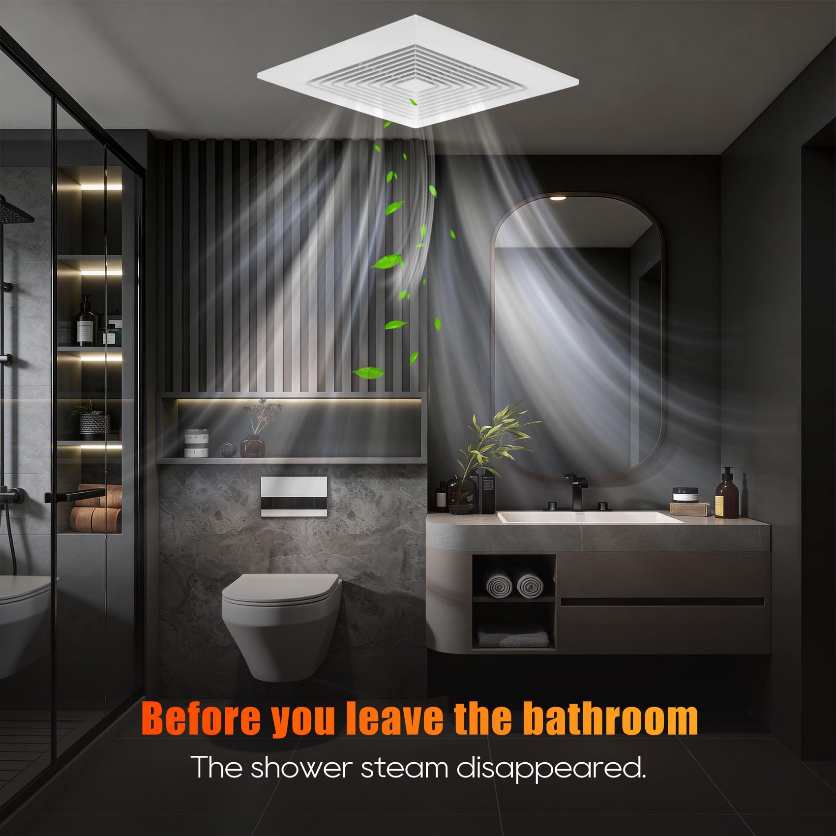 Orsong Bathroom Exhaust Fan 10" Panel Ultra Quiet without Light(8x8 Mount), 110CFM, 4" Duct for Bathroom/Garage/Home